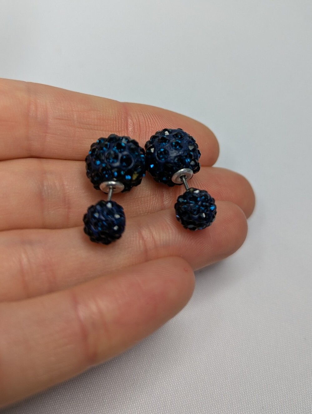 Double-Sided Crystal Ball Stud Earrings - Navy Blue